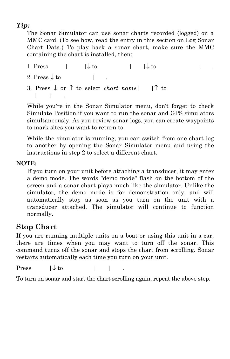 Stop chart | Lowrance electronic LCX-17M User Manual | Page 98 / 204