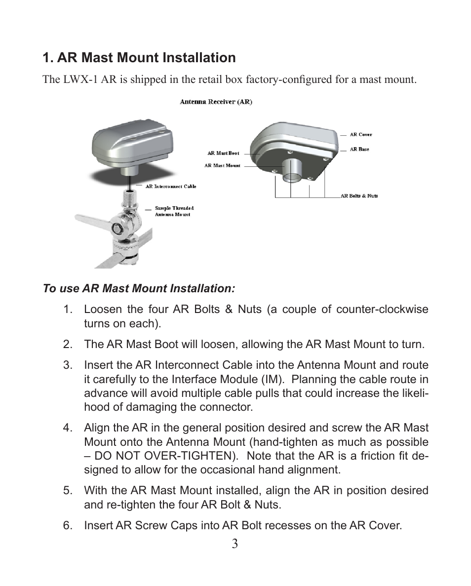 Ar mast mount installation | Lowrance electronic Satellite Weather Radio Module LWX-1 User Manual | Page 5 / 16