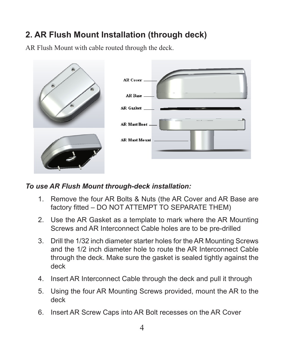 Ar flush mount installation (through deck) | Lowrance electronic Satellite Weather Radio Module LWX-1 User Manual | Page 6 / 16