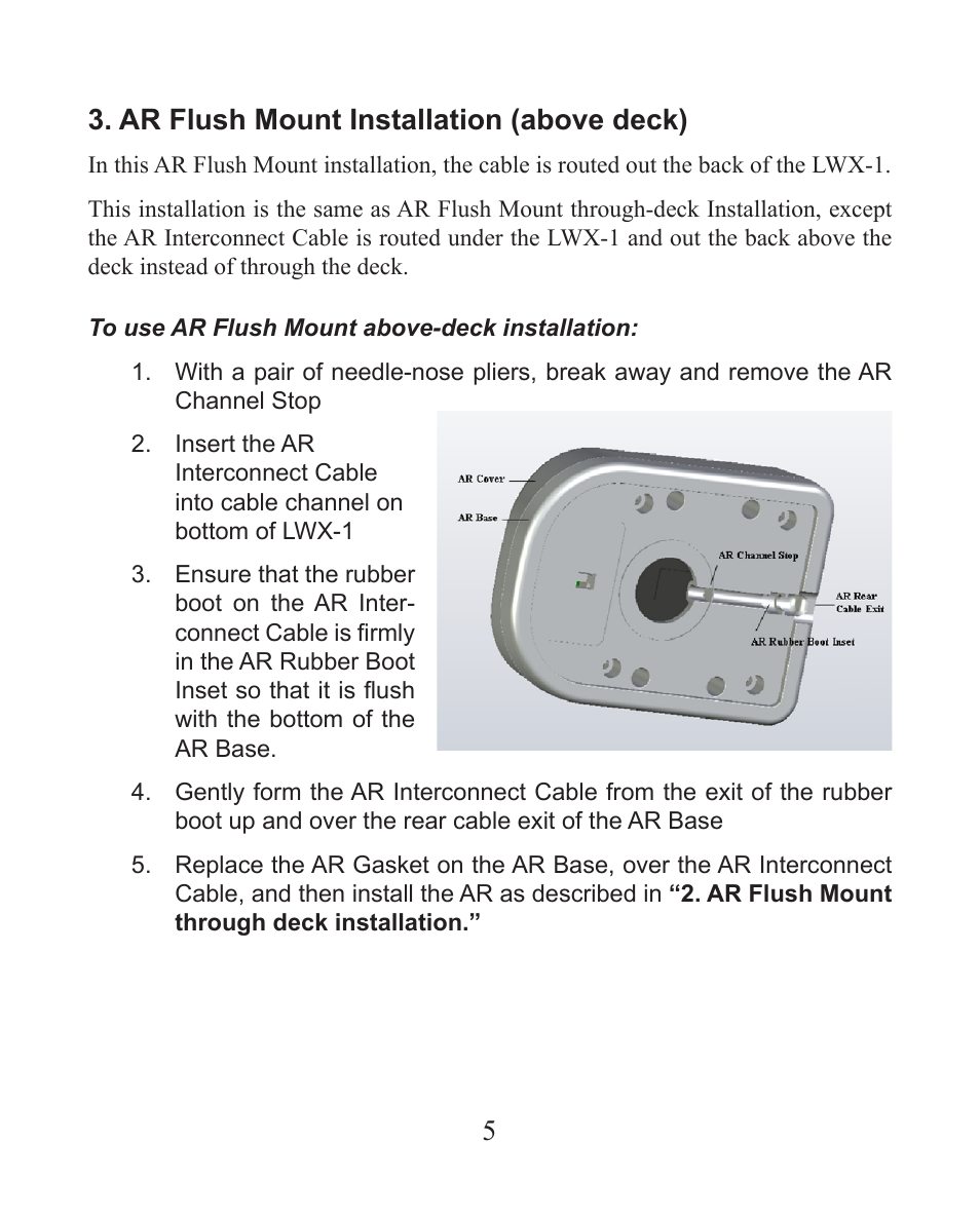 Ar flush mount installation (above deck) | Lowrance electronic Satellite Weather Radio Module LWX-1 User Manual | Page 7 / 16
