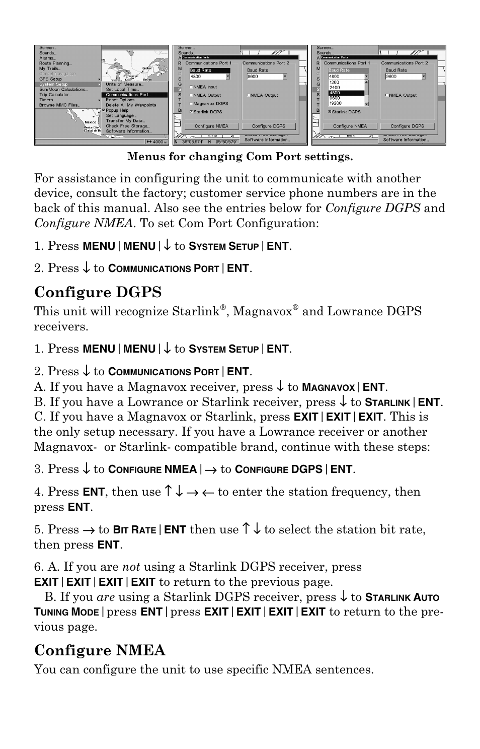 Configure dgps, Configure nmea | Lowrance electronic GlobalMap 5000C User Manual | Page 74 / 128