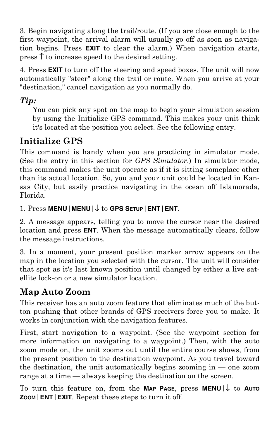 Initialize gps, Map auto zoom | Lowrance electronic GlobalMap 5000C User Manual | Page 80 / 128