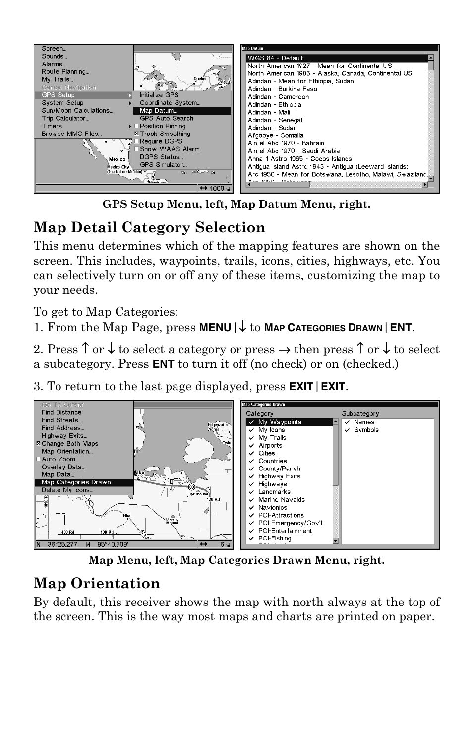 Map detail category selection, Map orientation | Lowrance electronic GlobalMap 5000C User Manual | Page 83 / 128