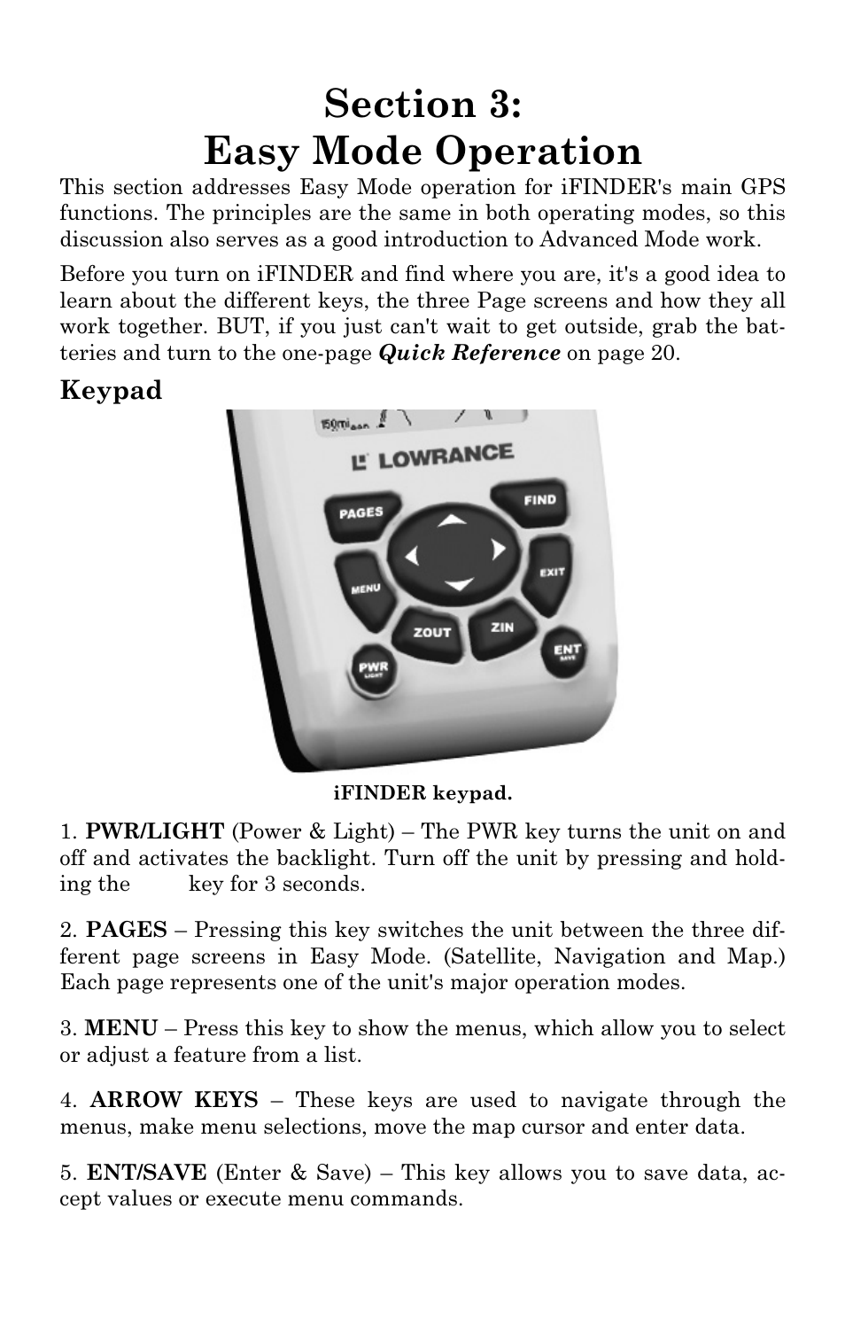 Keypad | Lowrance electronic iFINDER GO User Manual | Page 19 / 92