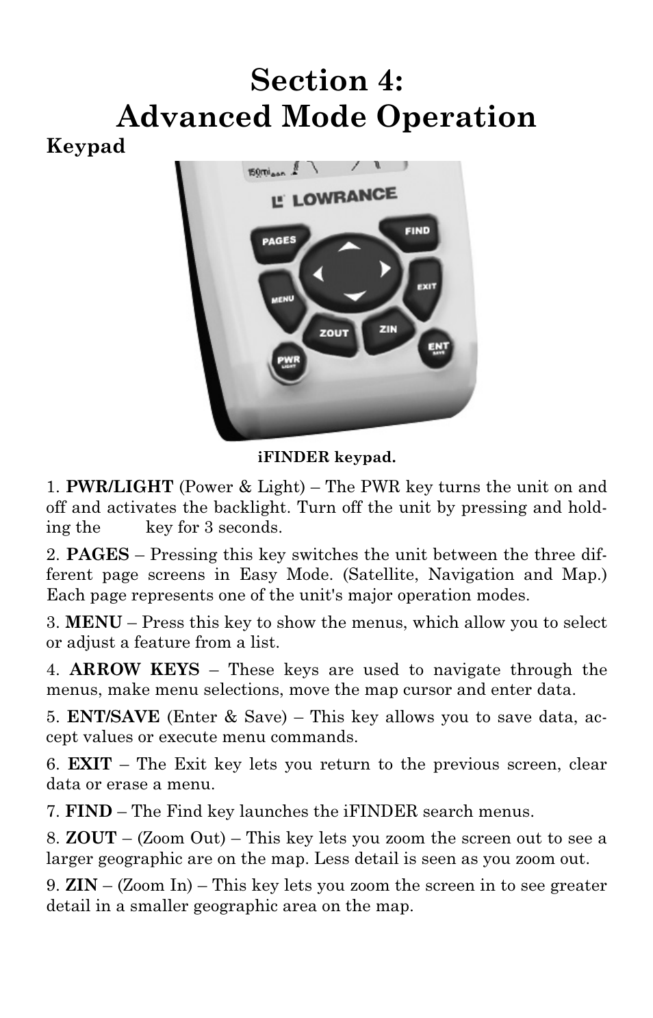 Keypad | Lowrance electronic iFINDER GO User Manual | Page 37 / 92