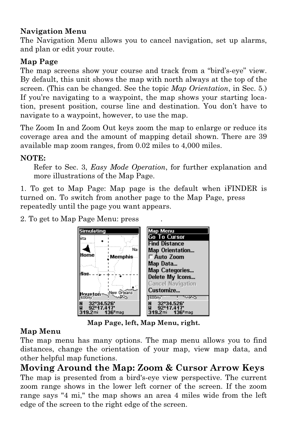 Moving around the map: zoom & cursor arrow keys | Lowrance electronic iFINDER GO User Manual | Page 41 / 92