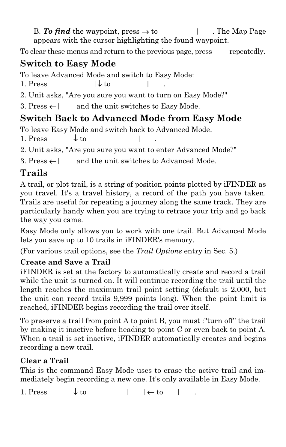 Switch to easy mode, Switch back to advanced mode from easy mode, Trails | Lowrance electronic iFINDER GO User Manual | Page 57 / 92