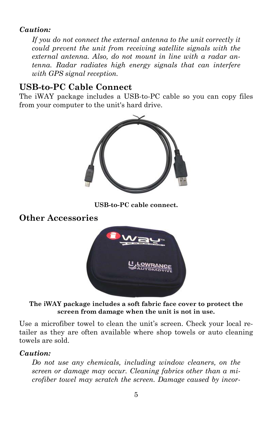 Usb-to-pc cable connect, Other accessories | Lowrance electronic iWAY 600C User Manual | Page 11 / 92