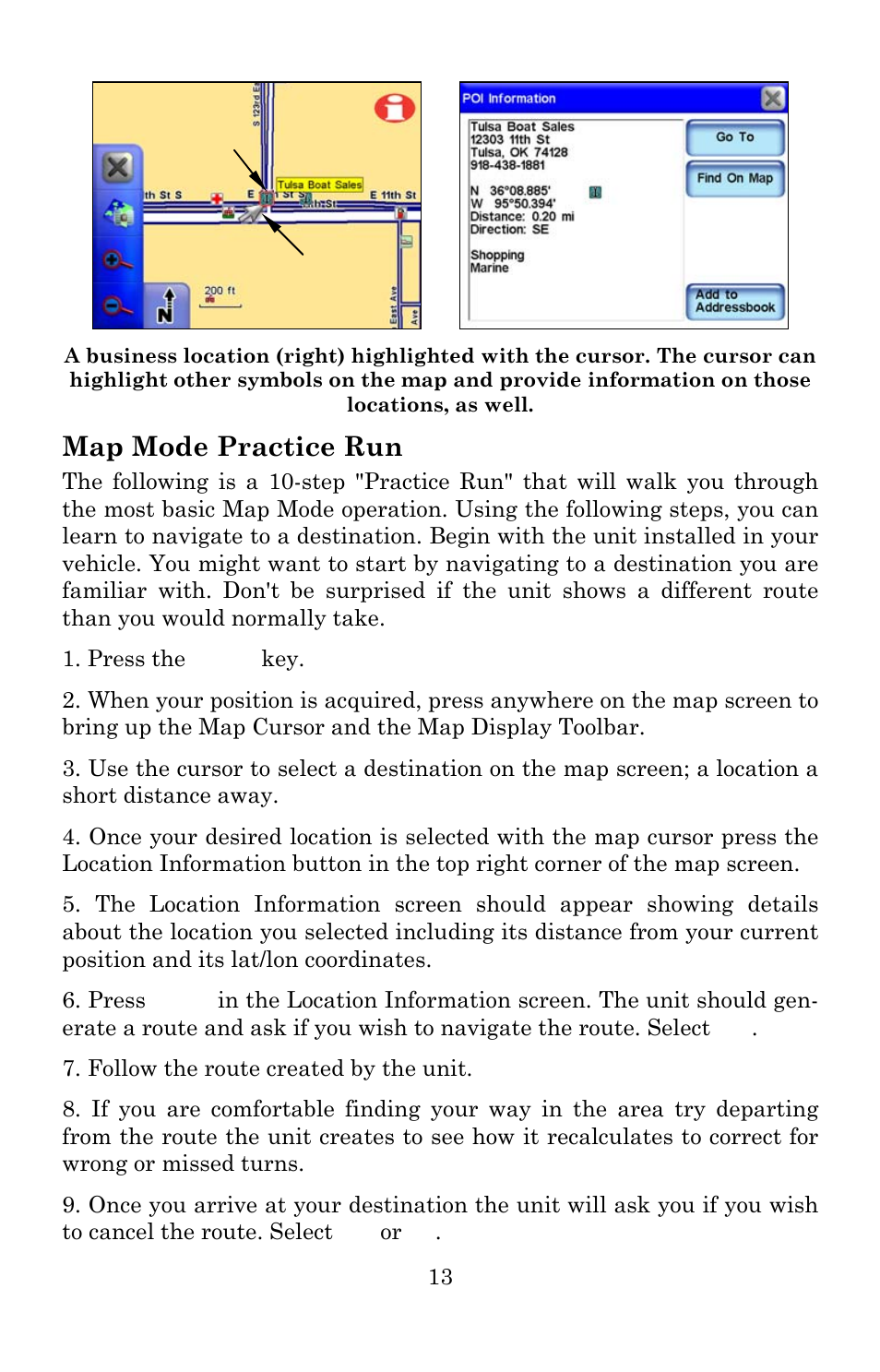 Map mode practice run | Lowrance electronic iWAY 600C User Manual | Page 19 / 92