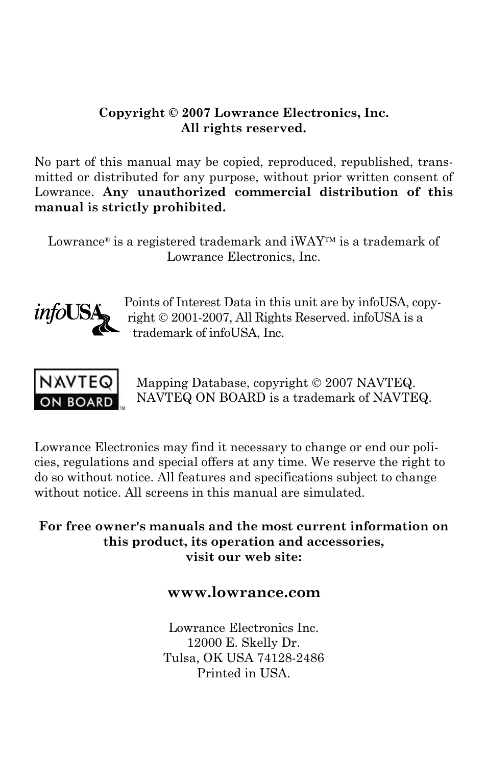 Lowrance electronic iWAY 600C User Manual | Page 2 / 92