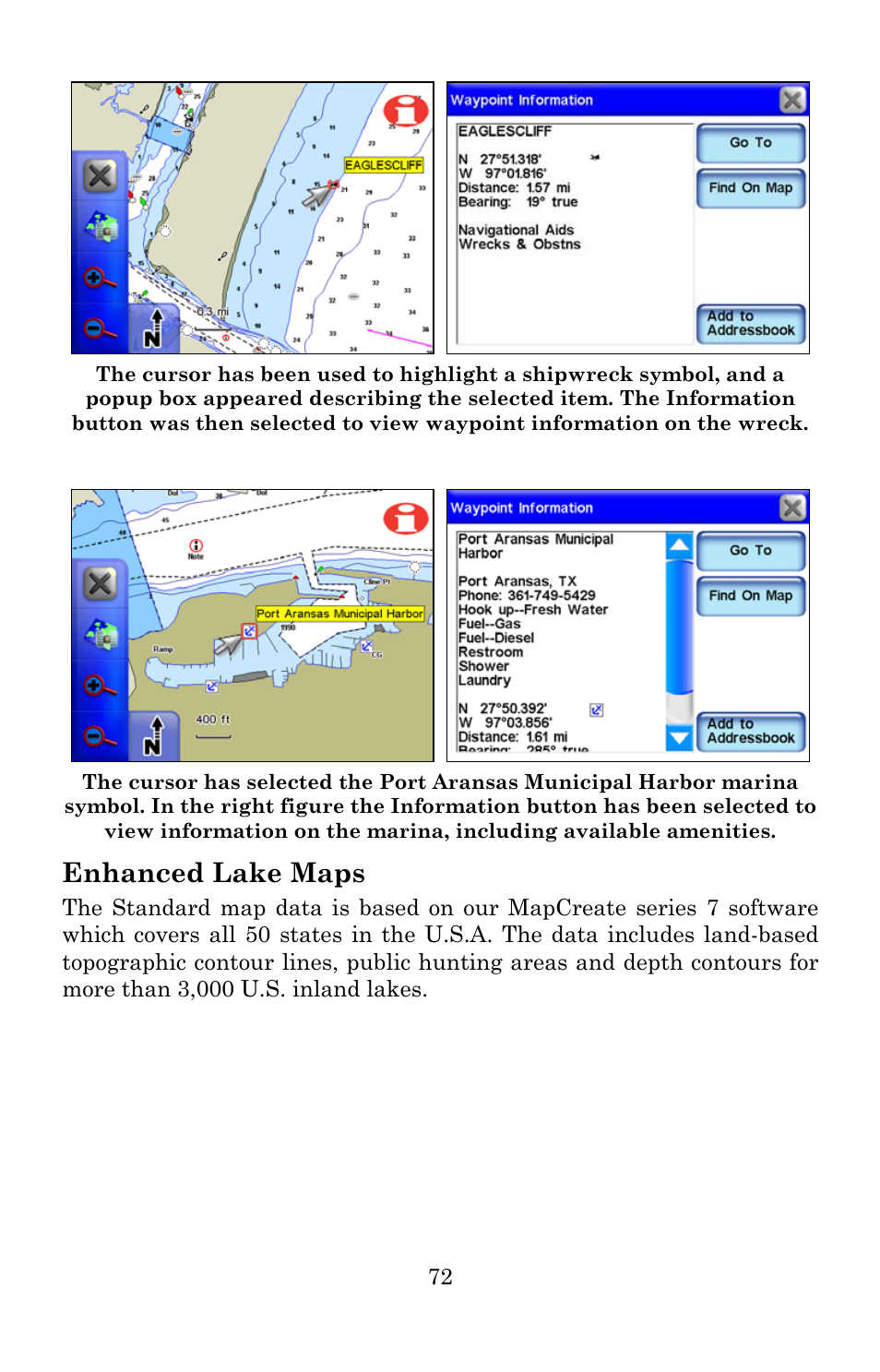 Enhanced lake maps | Lowrance electronic iWAY 600C User Manual | Page 78 / 92
