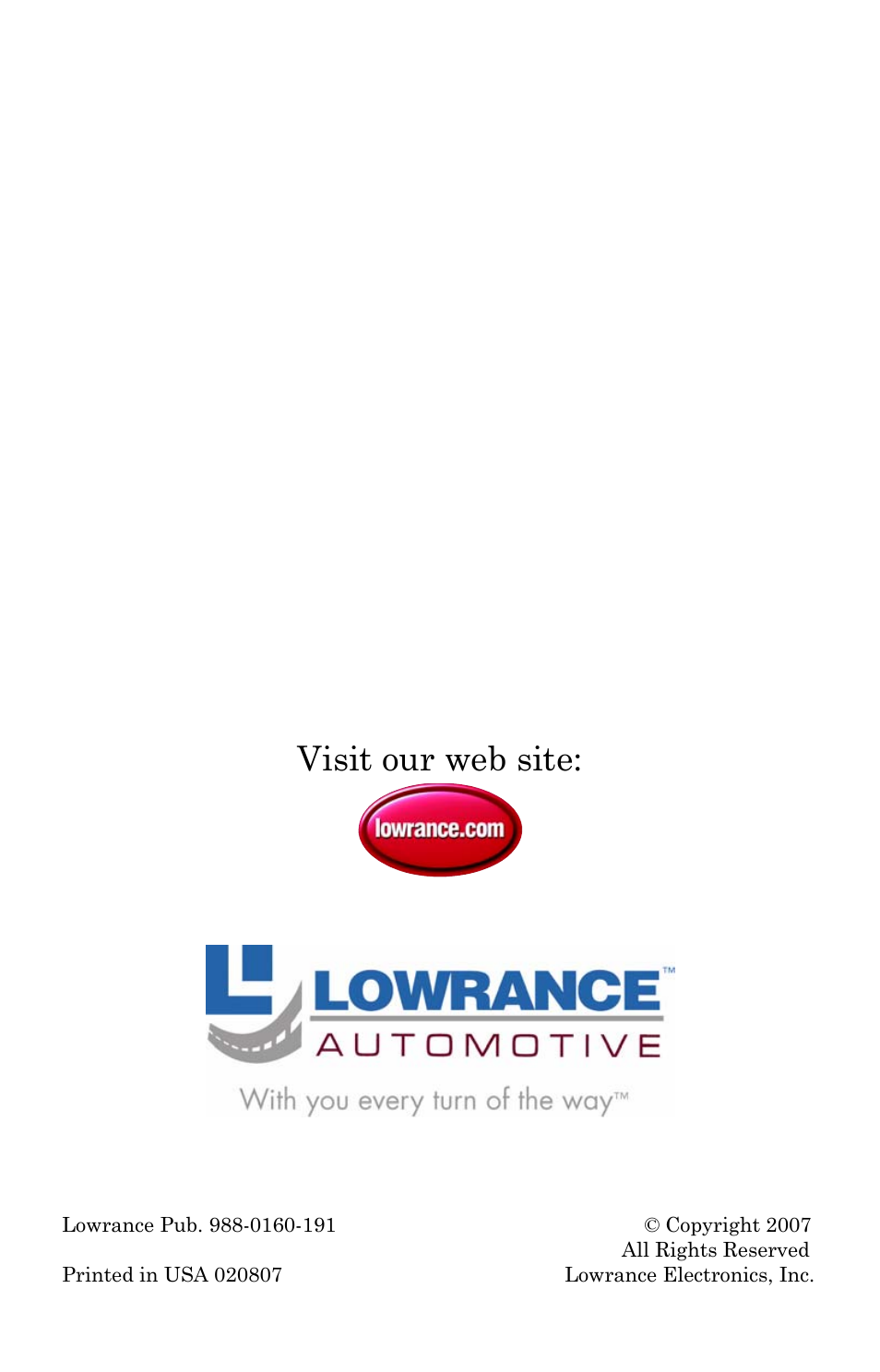 Visit our web site | Lowrance electronic iWAY 600C User Manual | Page 92 / 92