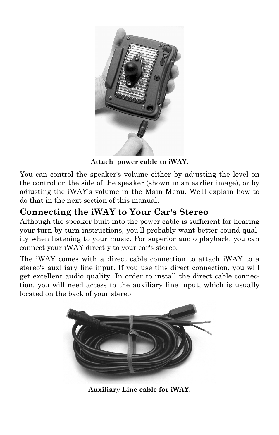 Connecting the iway to your car's stereo | Lowrance electronic IWAY 500C User Manual | Page 10 / 80