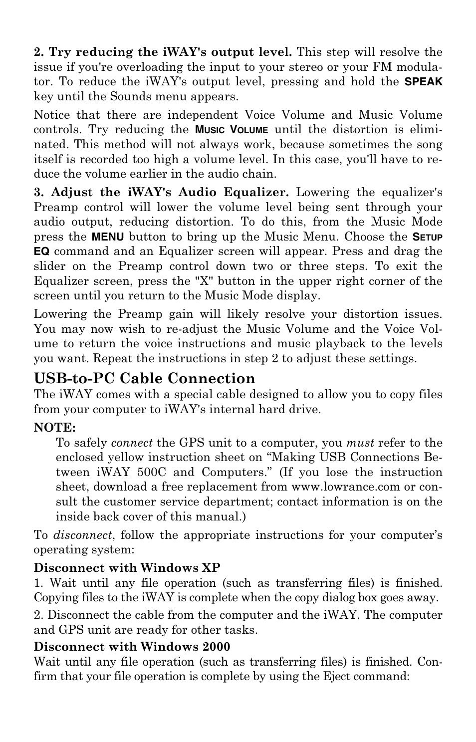 Usb-to-pc cable connection | Lowrance electronic IWAY 500C User Manual | Page 13 / 80