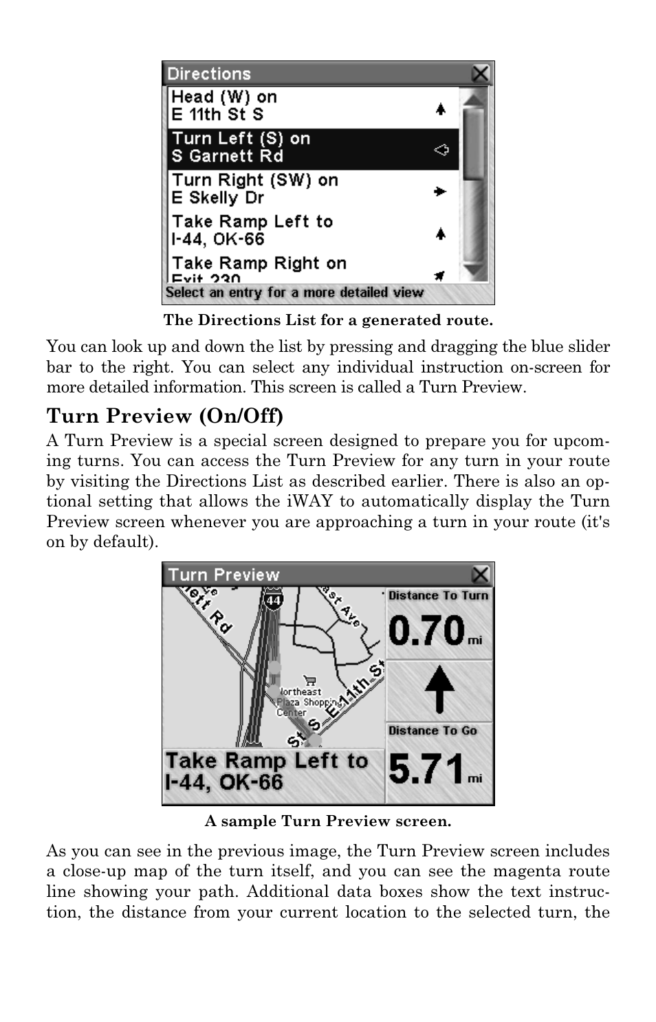 Turn preview (on/off) | Lowrance electronic IWAY 500C User Manual | Page 27 / 80