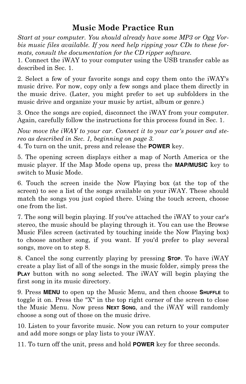 Music mode practice run | Lowrance electronic IWAY 500C User Manual | Page 39 / 80