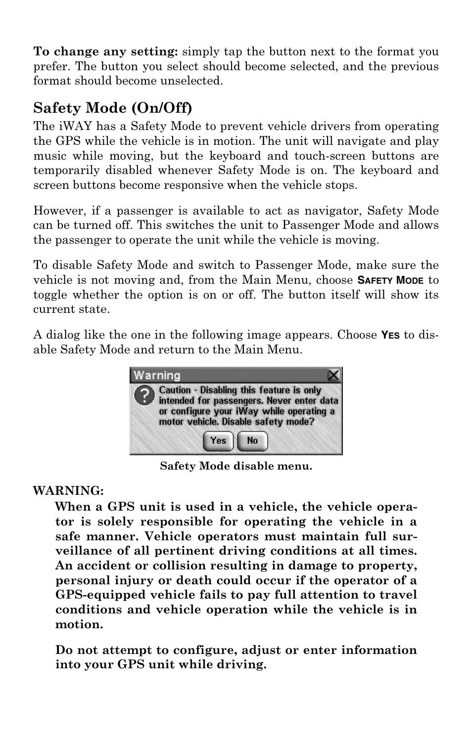 Safety mode (on/off) | Lowrance electronic IWAY 500C User Manual | Page 53 / 80