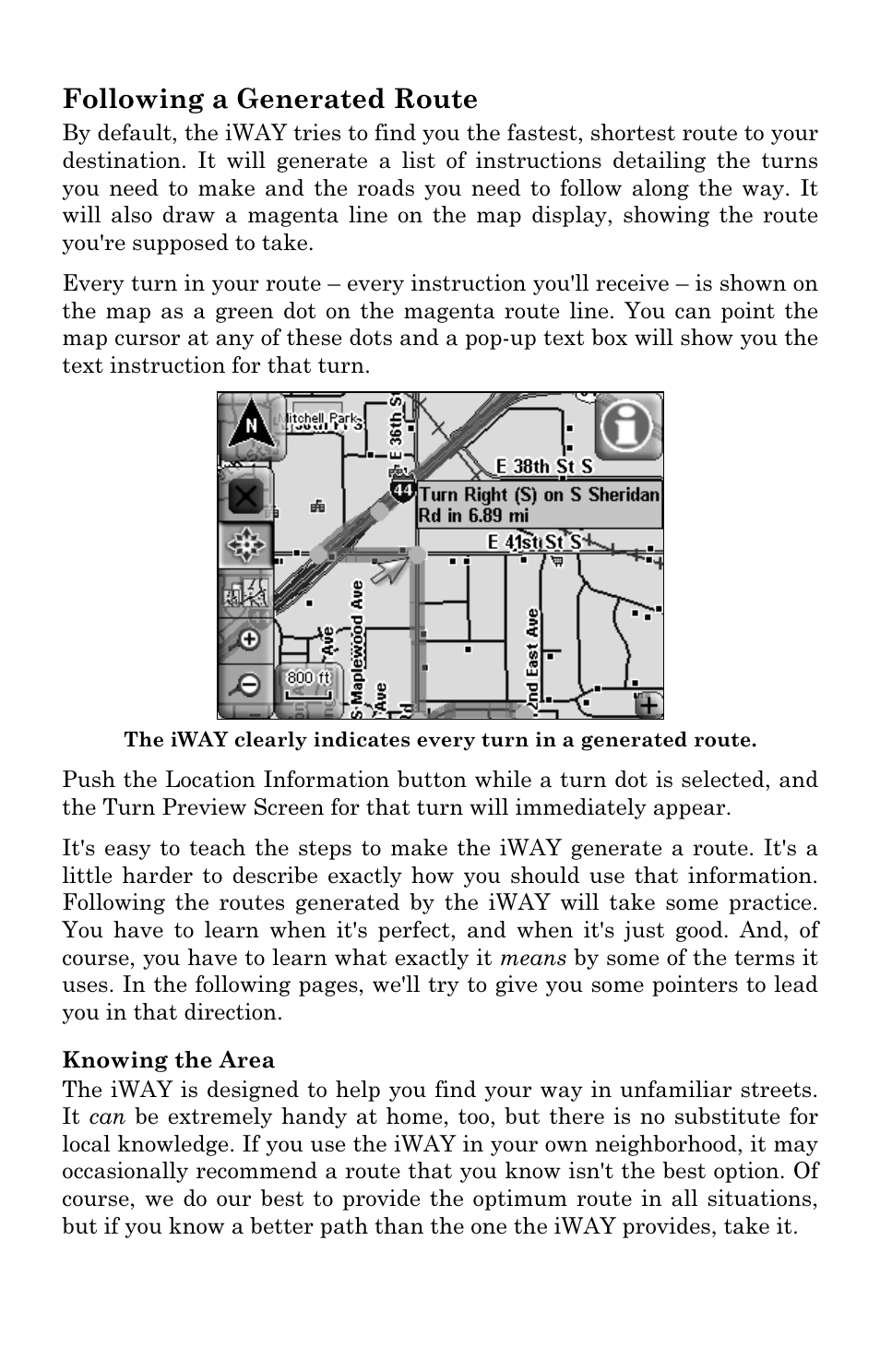 Following a generated route | Lowrance electronic IWAY 500C User Manual | Page 66 / 80