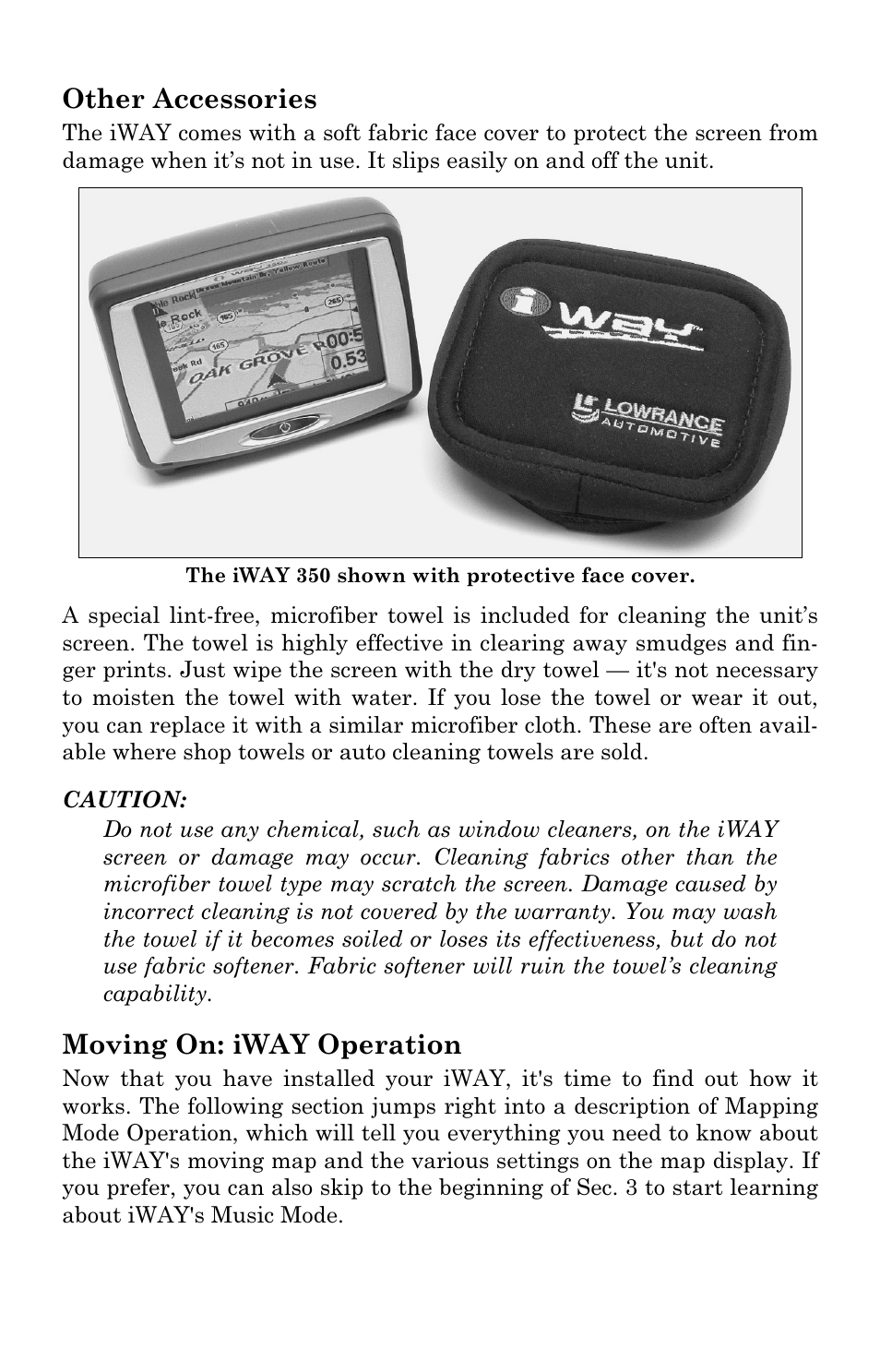 Other accessories, Moving on: iway operation | Lowrance electronic iWAY 350C User Manual | Page 12 / 76