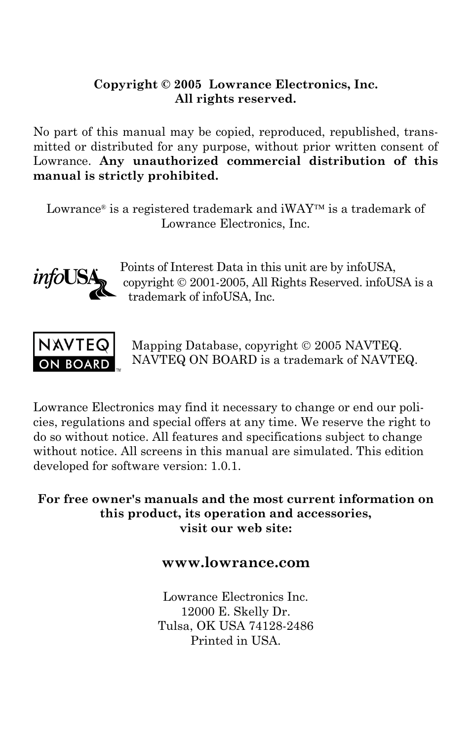 Lowrance electronic iWAY 350C User Manual | Page 2 / 76