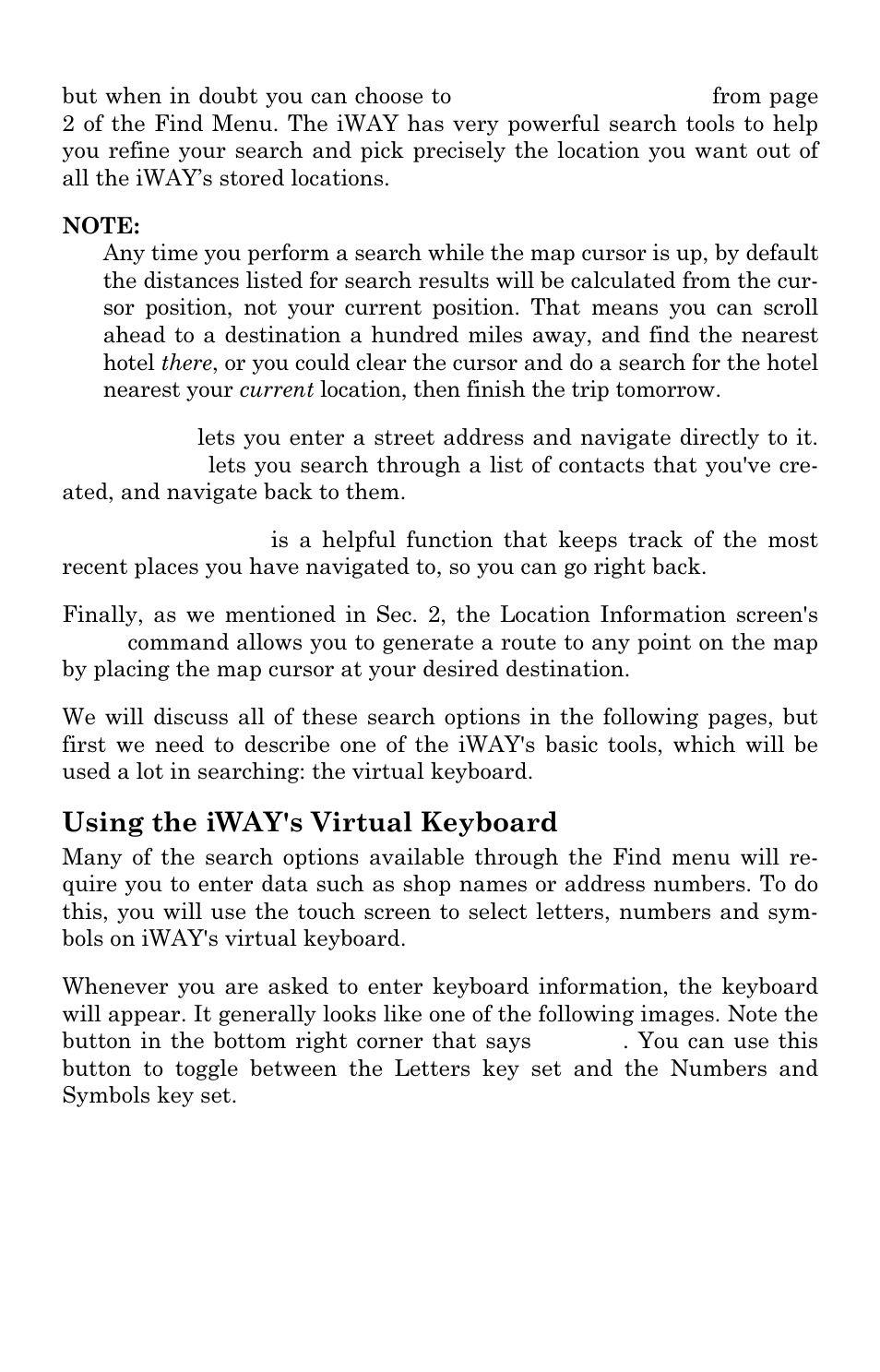 Using the iway's virtual keyboard | Lowrance electronic iWAY 350C User Manual | Page 54 / 76