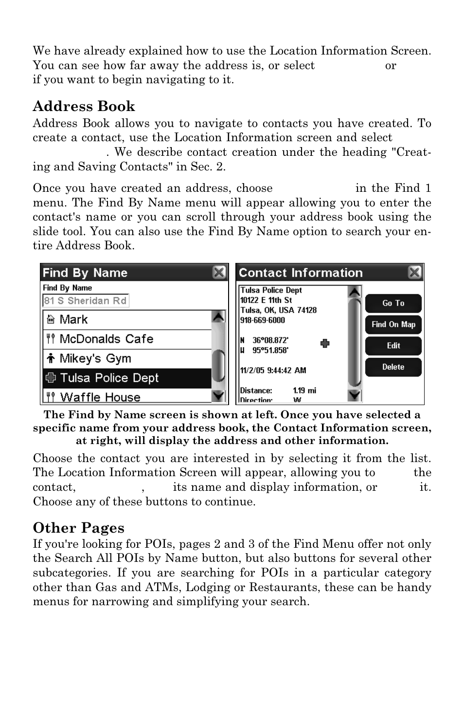 Address book, Other pages | Lowrance electronic iWAY 350C User Manual | Page 60 / 76
