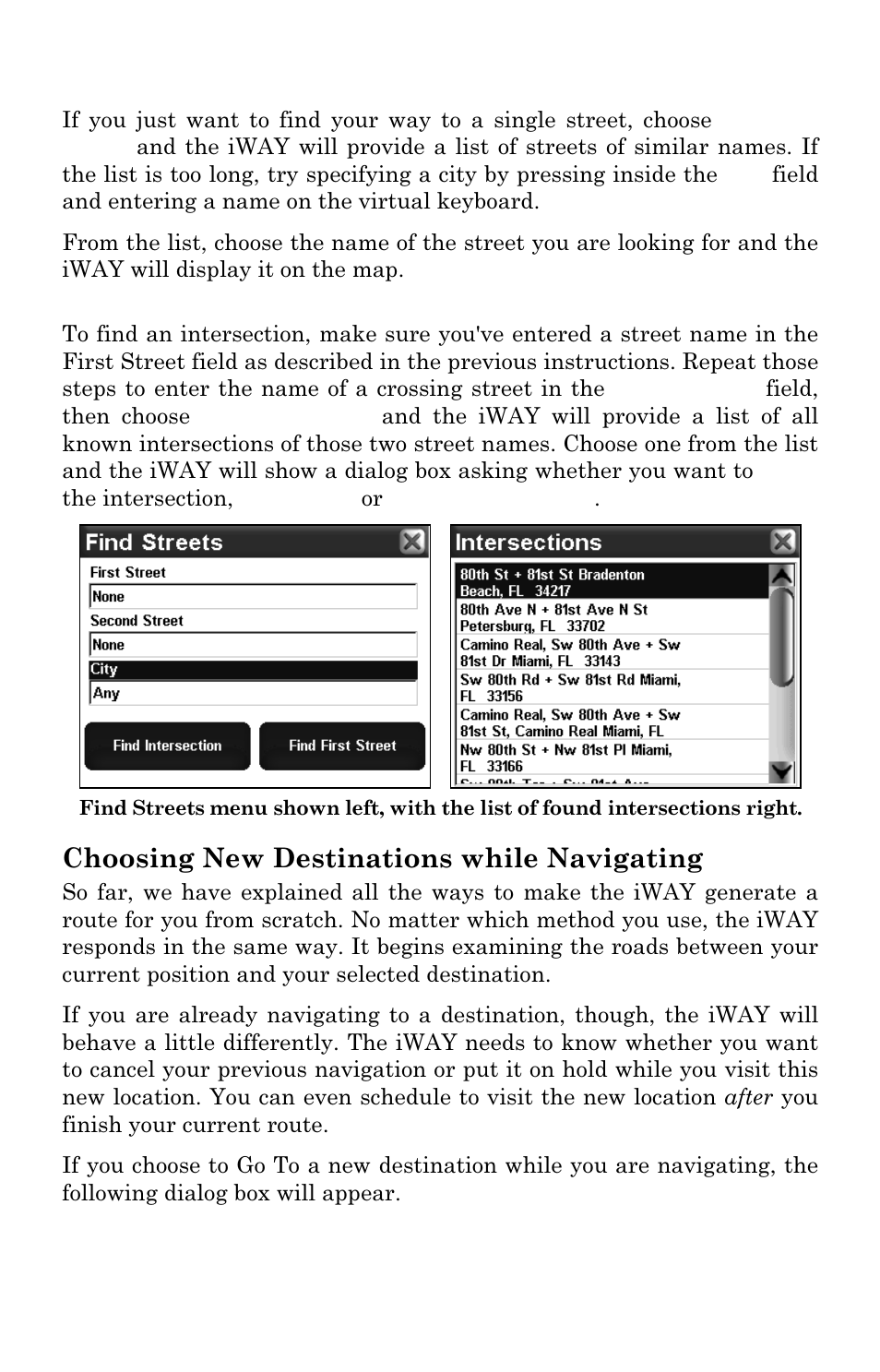 Choosing new destinations while navigating | Lowrance electronic iWAY 350C User Manual | Page 62 / 76