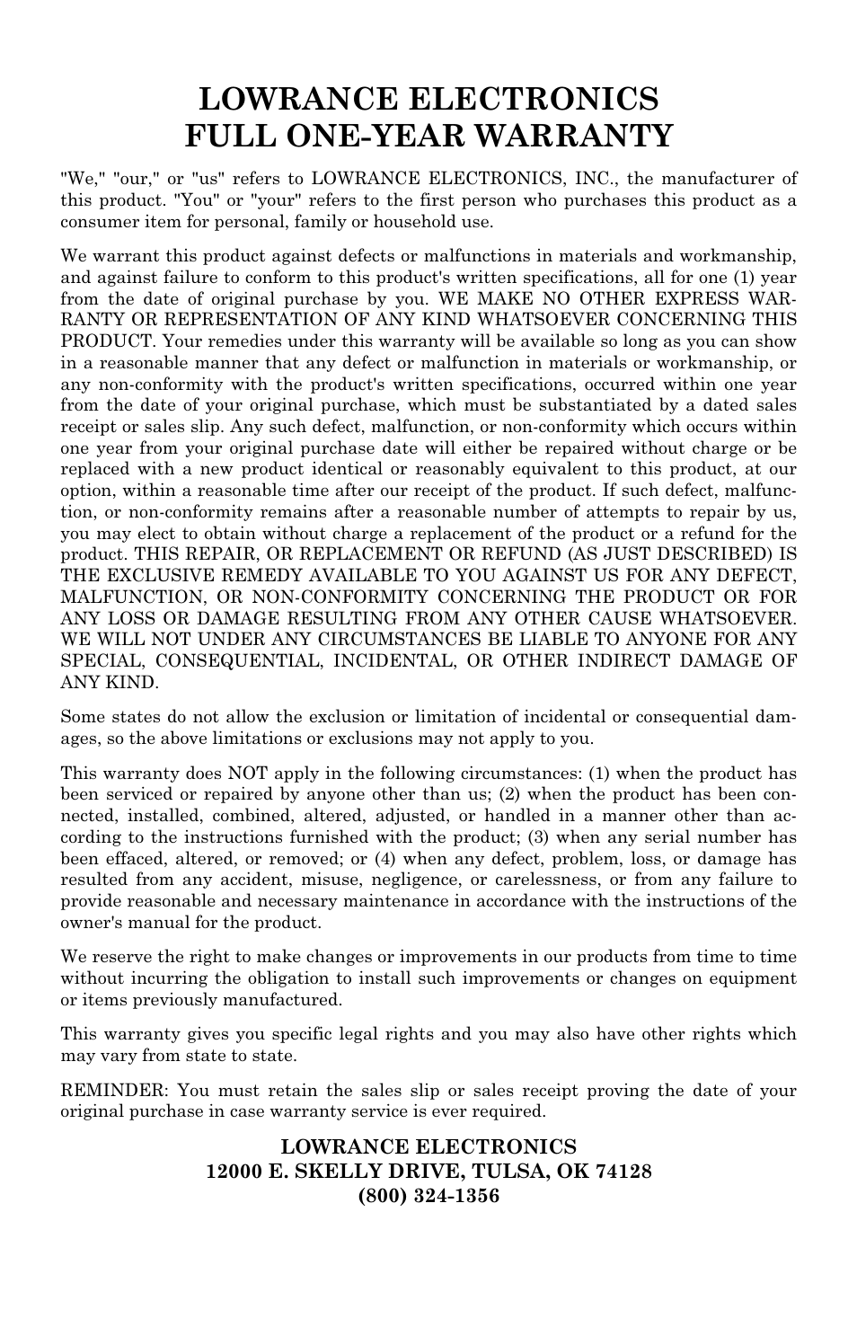 Lowrance electronics full one-year warranty | Lowrance electronic iWAY 350C User Manual | Page 73 / 76