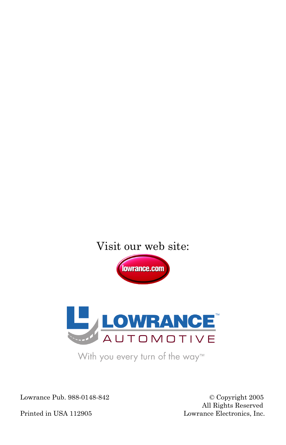 Visit our web site | Lowrance electronic iWAY 350C User Manual | Page 76 / 76