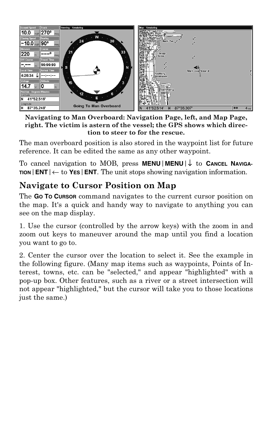 Navigate to cursor position on map | Lowrance electronic LCX-104C User Manual | Page 119 / 200