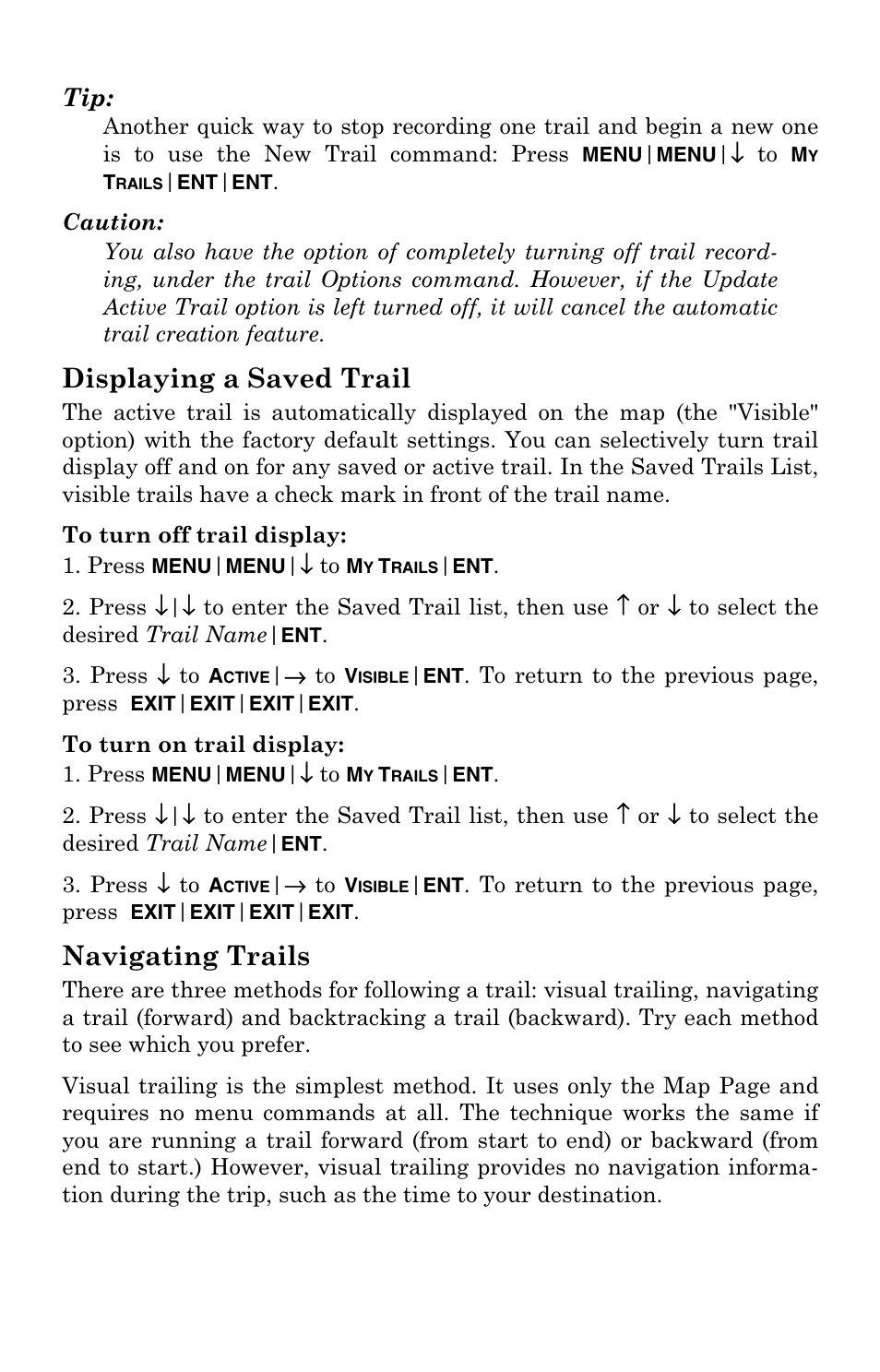 Displaying a saved trail, Navigating trails, Displaying a saved trail navigating trails | Lowrance electronic LCX-104C User Manual | Page 123 / 200