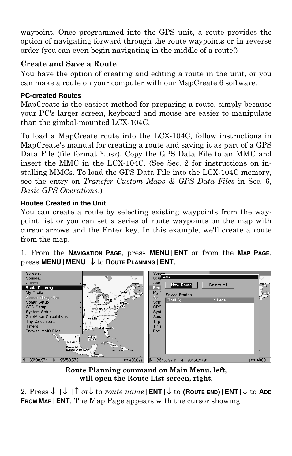 Create and save a route | Lowrance electronic LCX-104C User Manual | Page 134 / 200