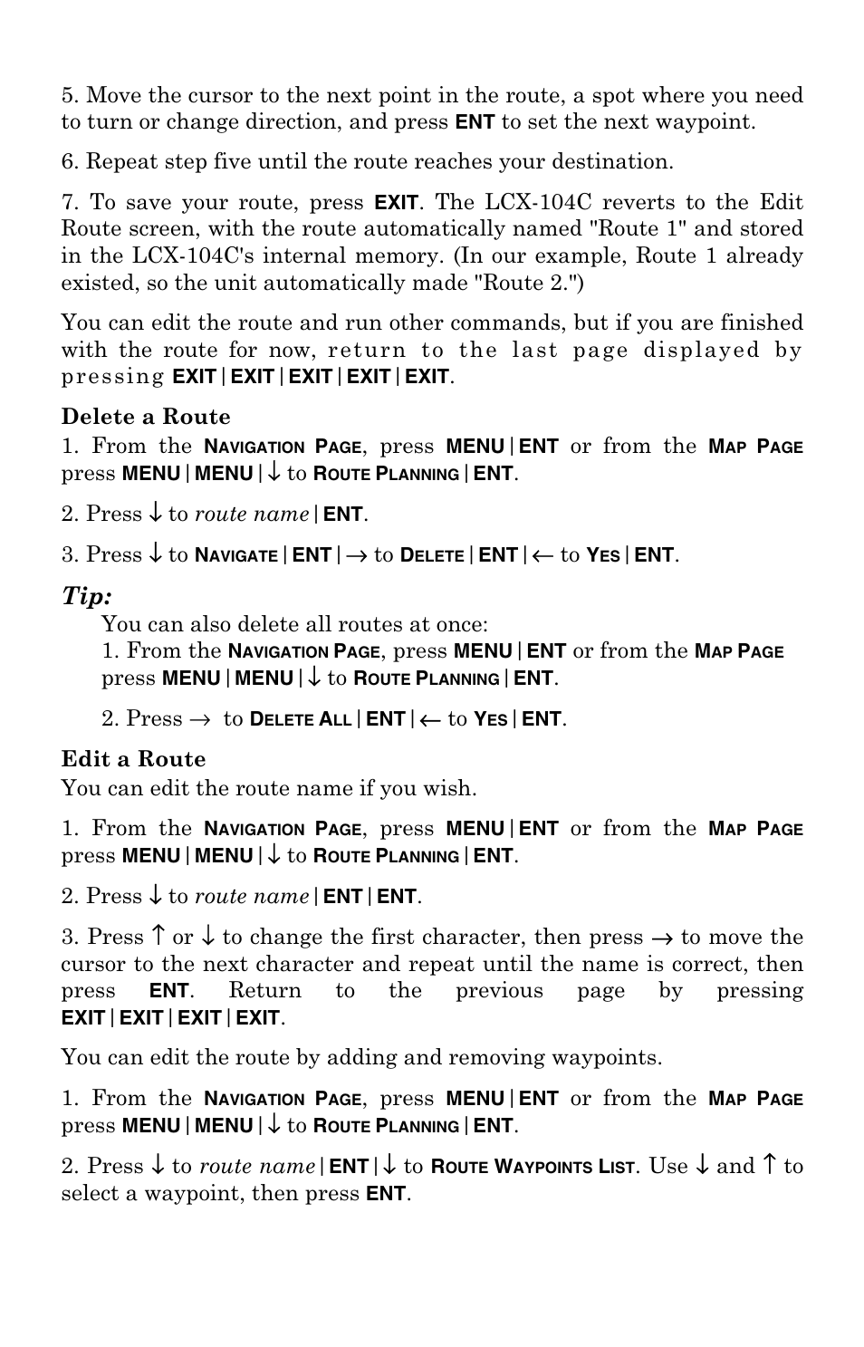 Delete a route, Edit a route, Delete a route edit a route | Lowrance electronic LCX-104C User Manual | Page 136 / 200