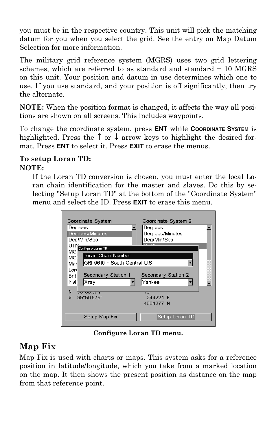 To setup loran td, Map fix | Lowrance electronic LCX-104C User Manual | Page 148 / 200