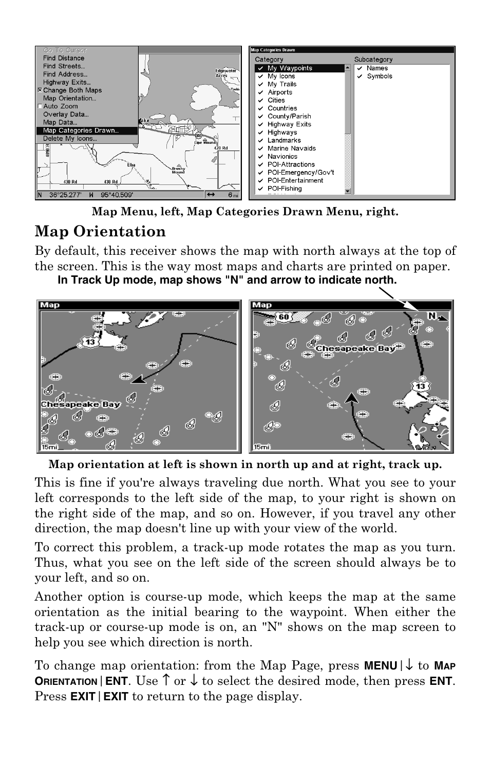 Map orientation | Lowrance electronic LCX-104C User Manual | Page 156 / 200