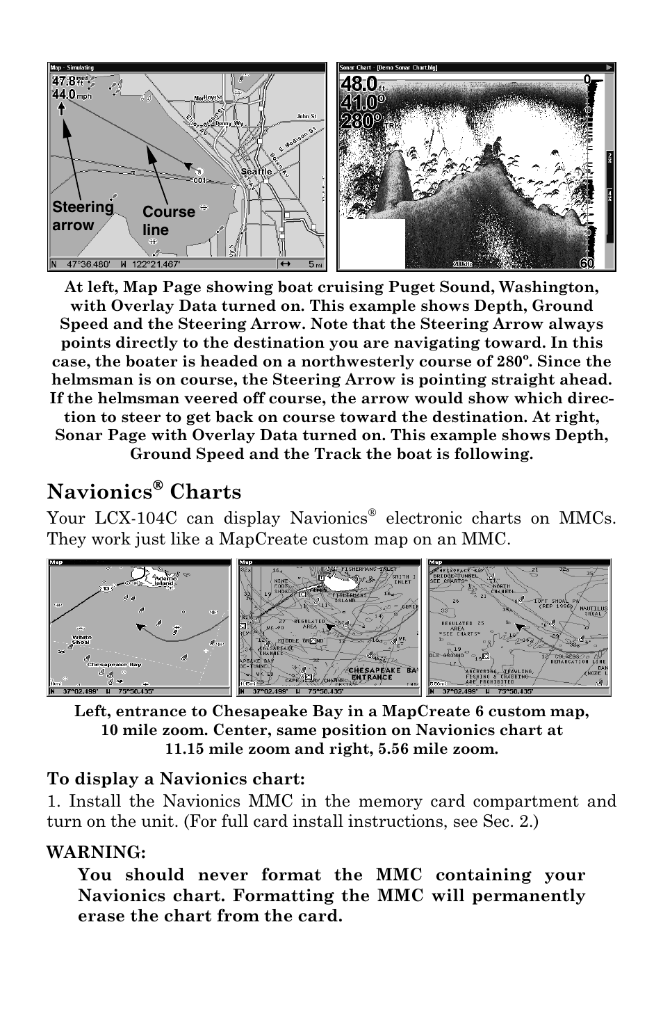 Navionics® charts, To display a navionics chart, Navionics | Charts | Lowrance electronic LCX-104C User Manual | Page 159 / 200