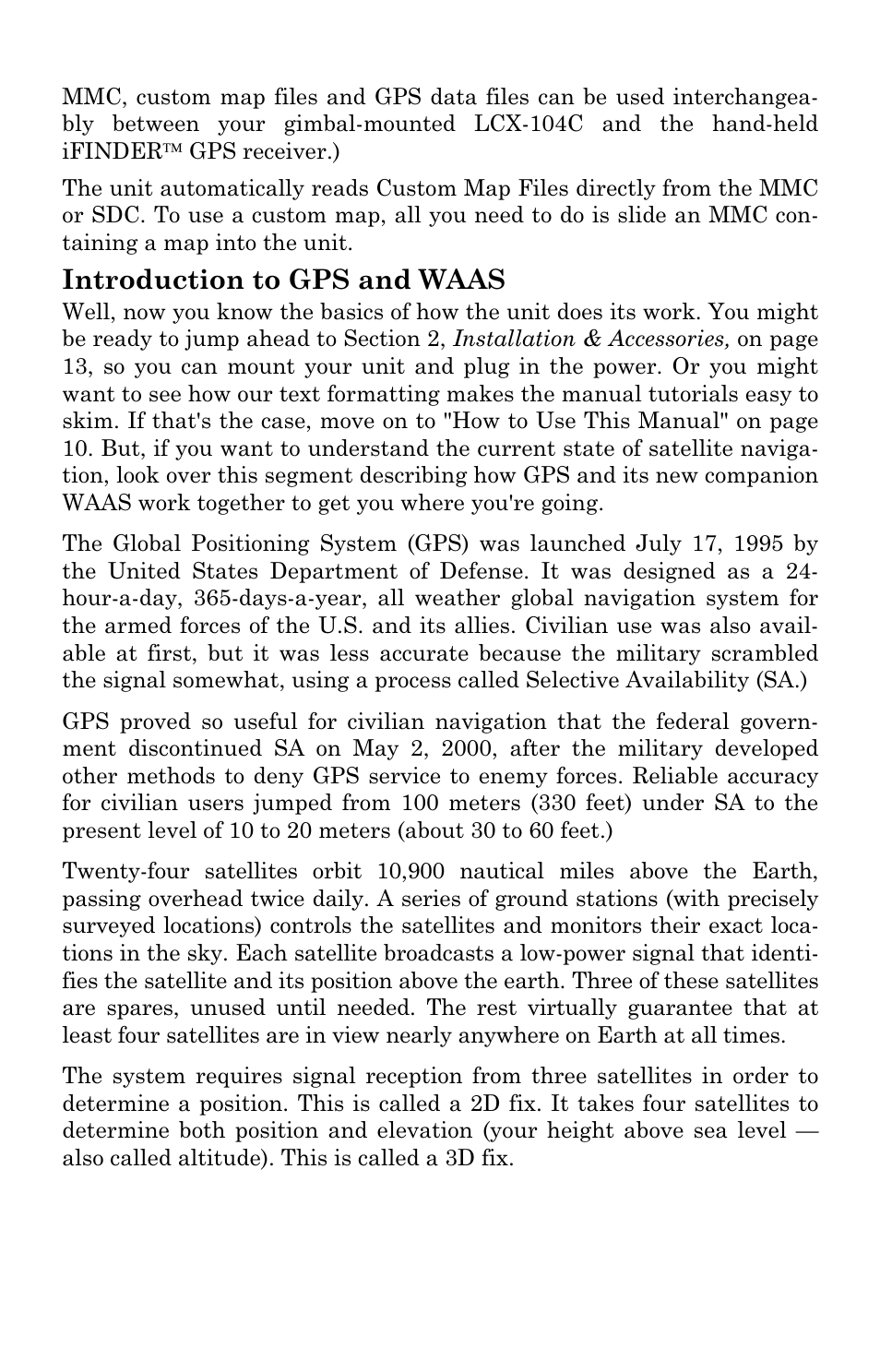 Introduction to gps and waas | Lowrance electronic LCX-104C User Manual | Page 16 / 200