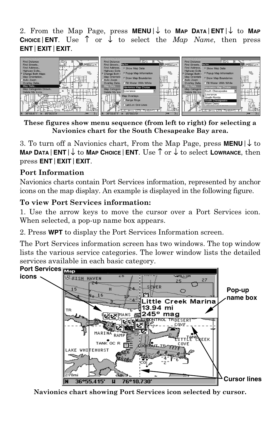 Port information, To view port services information, Port information to view port services information | Lowrance electronic LCX-104C User Manual | Page 160 / 200