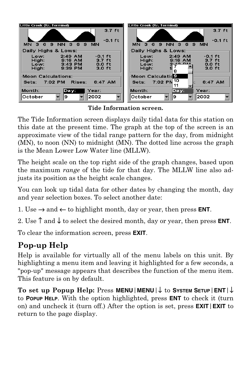 Pop-up help | Lowrance electronic LCX-104C User Manual | Page 164 / 200