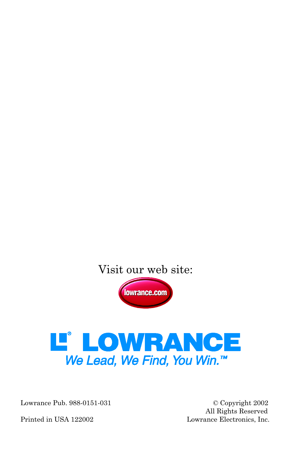 Back, Visit our web site | Lowrance electronic LCX-104C User Manual | Page 200 / 200