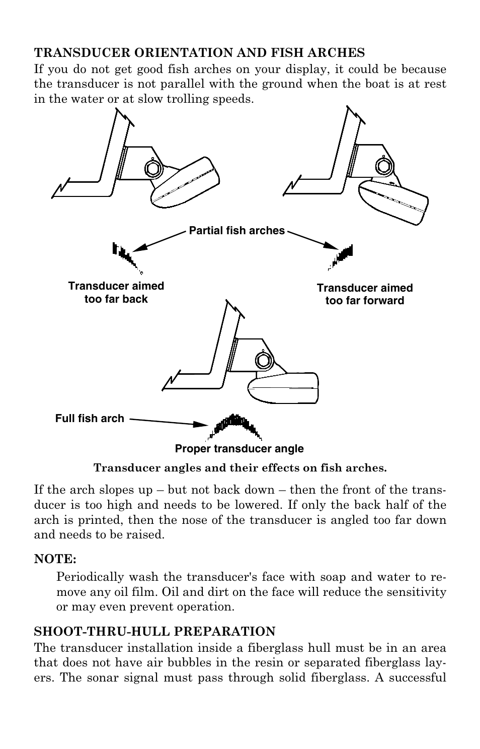 Transducer orientation and fish arches, Shoot-thru-hull preperation | Lowrance electronic LCX-104C User Manual | Page 31 / 200