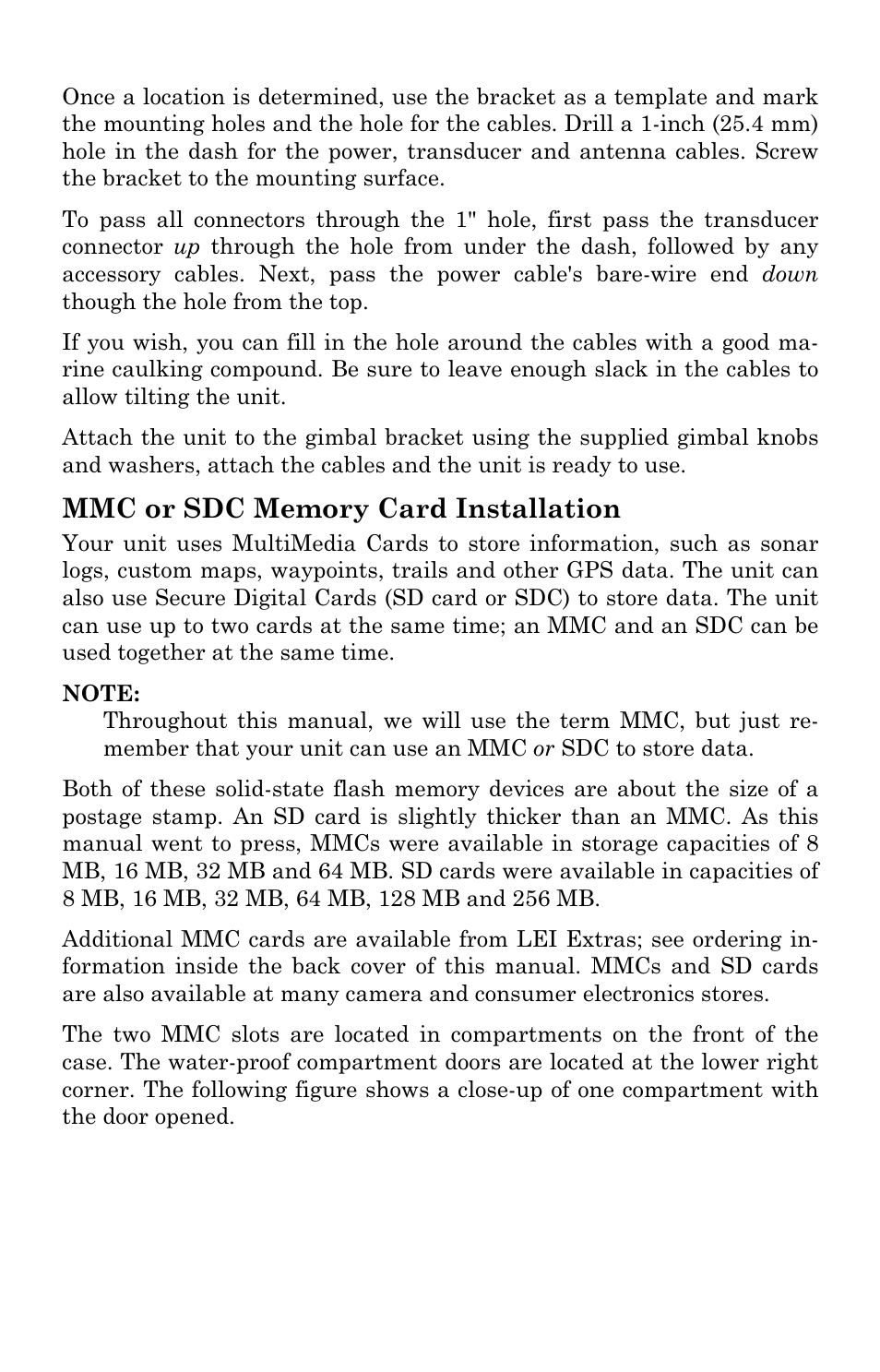 Mmc or sdc memory card installation | Lowrance electronic LCX-104C User Manual | Page 43 / 200