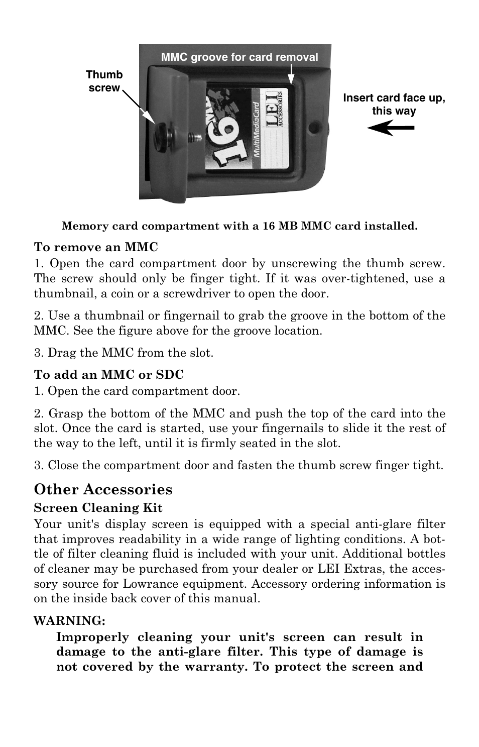 Other accessories, Screen cleaning kit | Lowrance electronic LCX-104C User Manual | Page 44 / 200