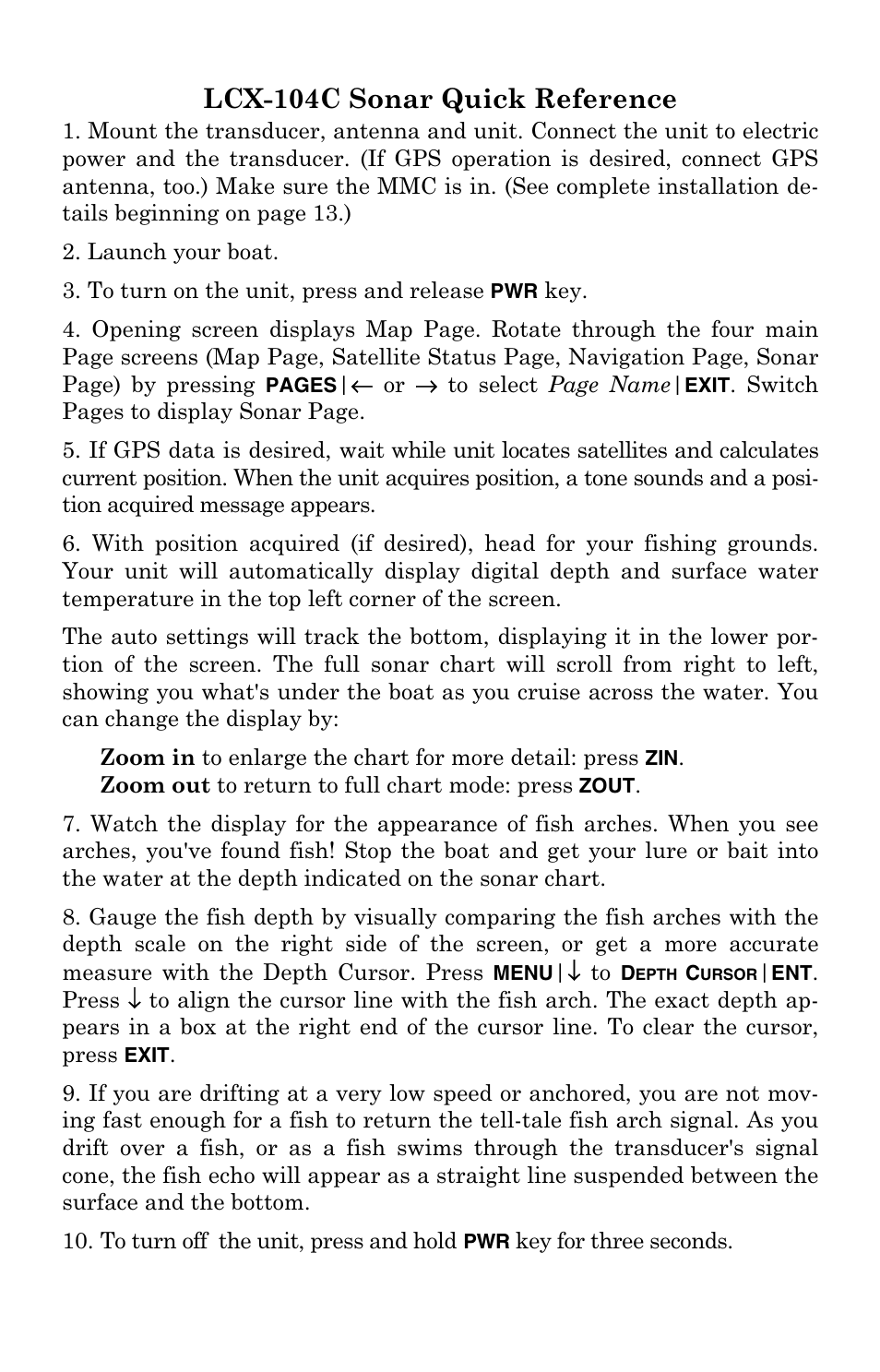 Lcx-104c sonar quick reference | Lowrance electronic LCX-104C User Manual | Page 55 / 200