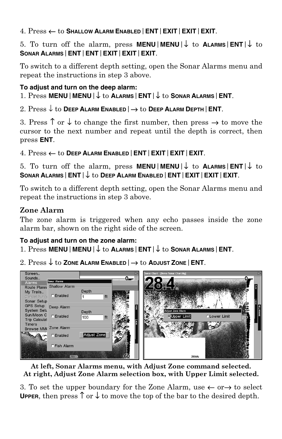 Zone alarm | Lowrance electronic LCX-104C User Manual | Page 63 / 200