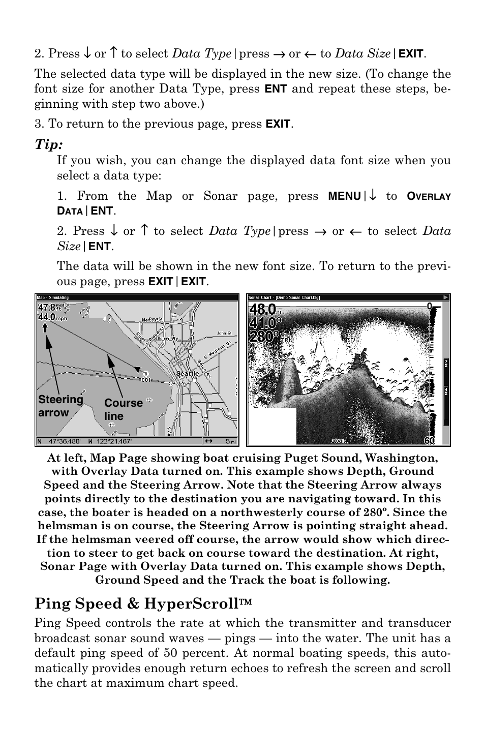 Ping speed & hyperscroll | Lowrance electronic LCX-104C User Manual | Page 77 / 200