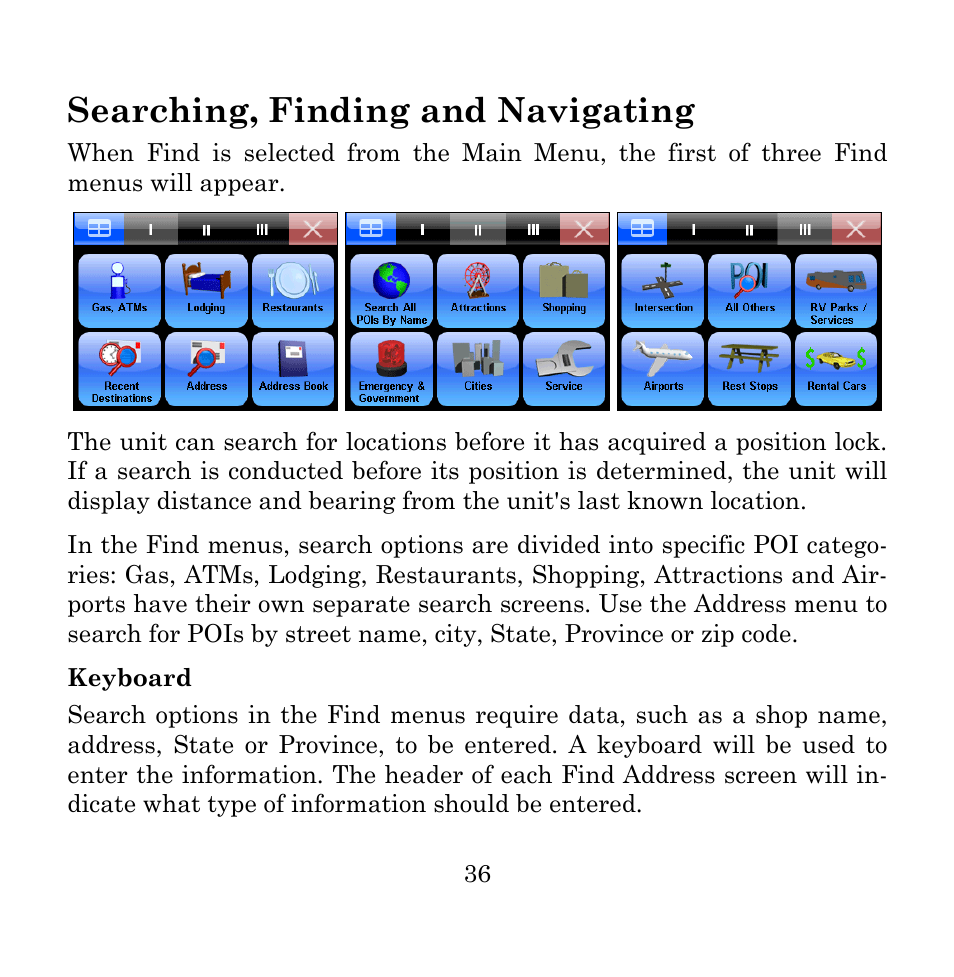 Searching, finding and navigating | Lowrance electronic Mapping GPS and Multimedia Player User Manual | Page 38 / 60