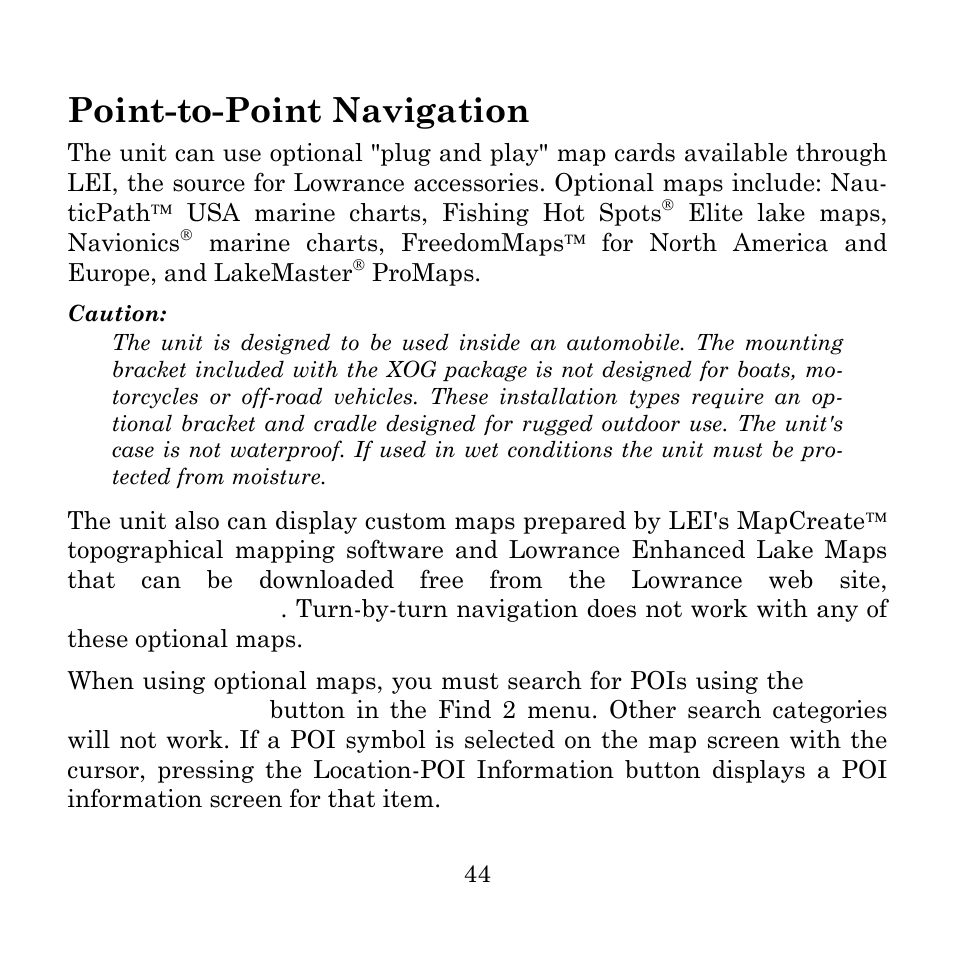 Point-to-point navigation | Lowrance electronic Mapping GPS and Multimedia Player User Manual | Page 46 / 60