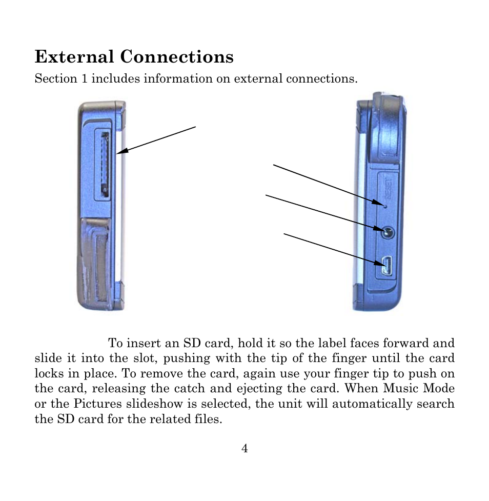 External connections | Lowrance electronic Mapping GPS and Multimedia Player User Manual | Page 6 / 60