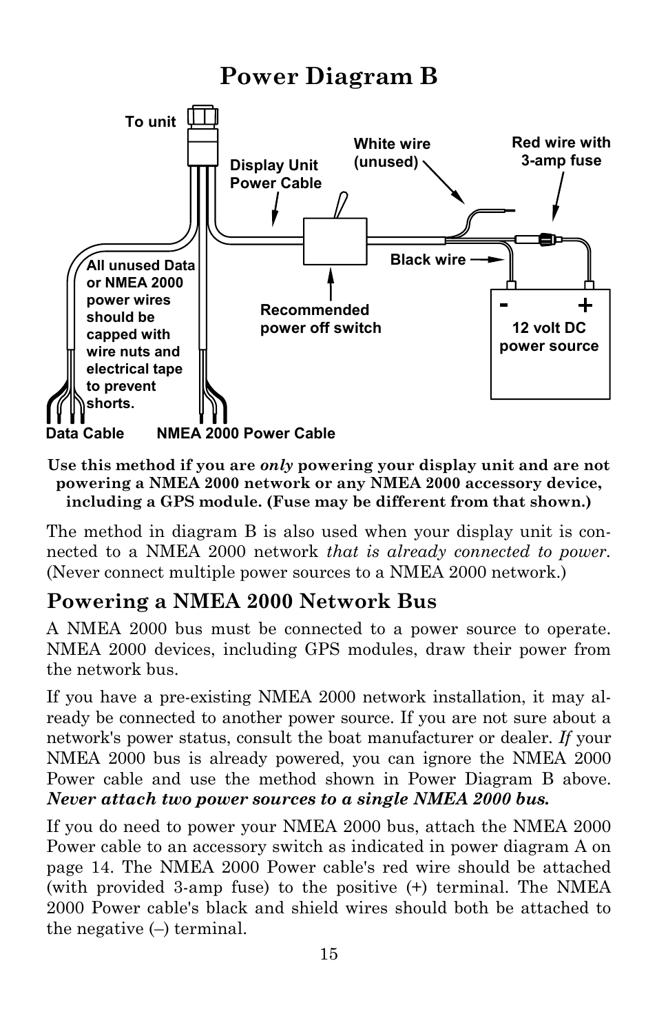 Power diagram b, Powering a nmea 2000 network bus | Lowrance electronic Lowrance GlobalMap 5300C iGPS User Manual | Page 23 / 172